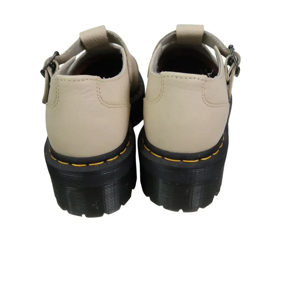 Dr. Martens Bethan Mary-Jane Beige Pisa Leather Platform Lug Sole Shoes 9